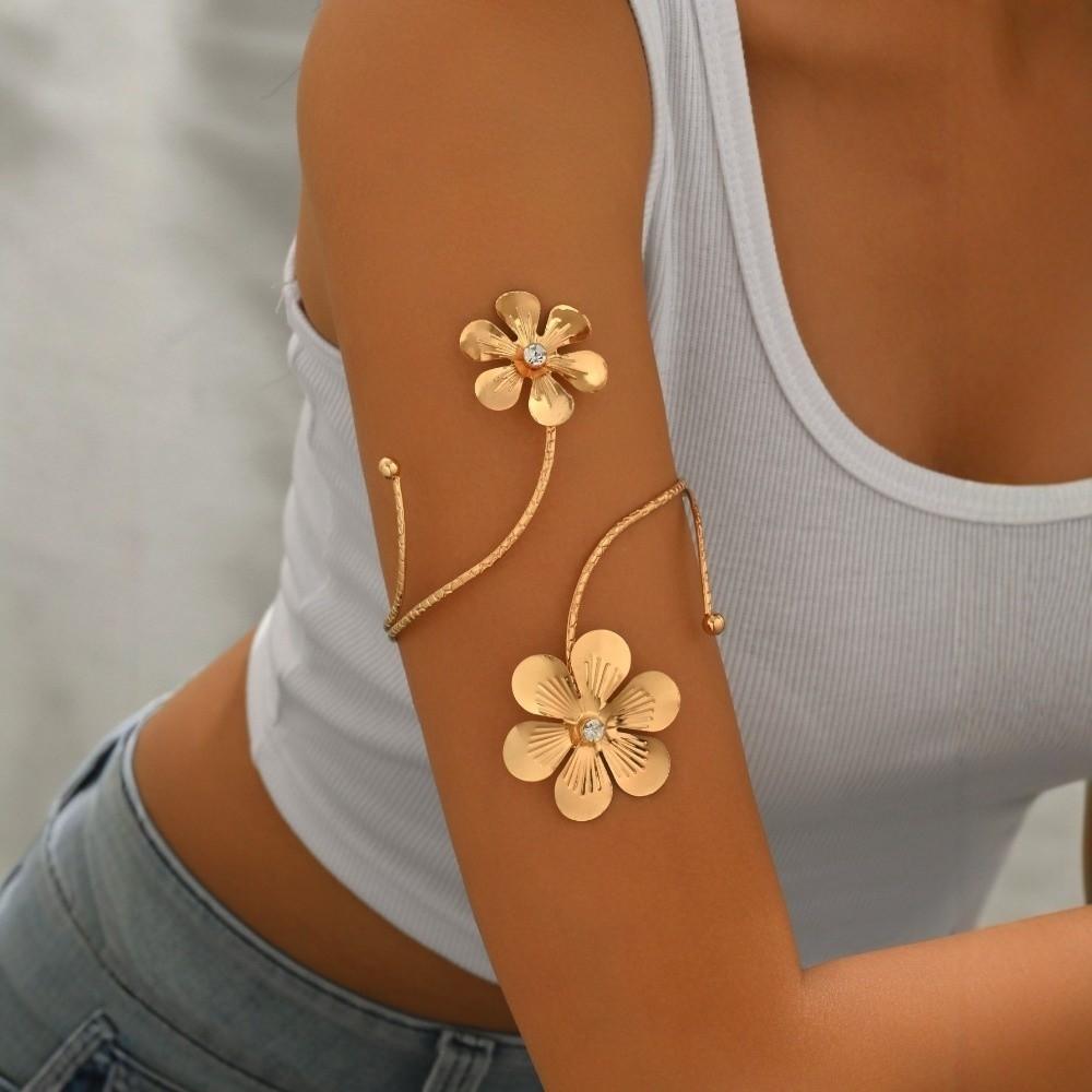 Bohemia Style Flower Bracelet Adjustable Armband Vintage Open Arm Bangle Hand Jewelry
