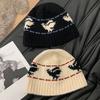 Вязаная шапка-бини из жаккардовой шерсти в винтажном стиле для женщин, осенне-зимняя, теплая, универсальная, шапка-рыбак, корейская, с защитой ушей, панама