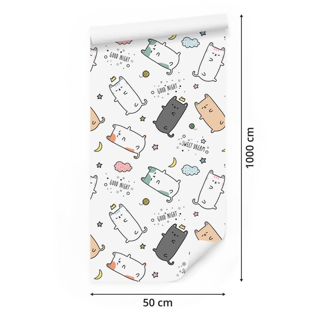 Wallpaper Cats white, light gray, gray and cream 50x1000