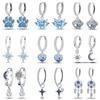 Fashion 925 Silver Color Earrings Blue Zircon Stars Moon Irregularity Earrings for Woman Fine Birthday Jewelry Gifts