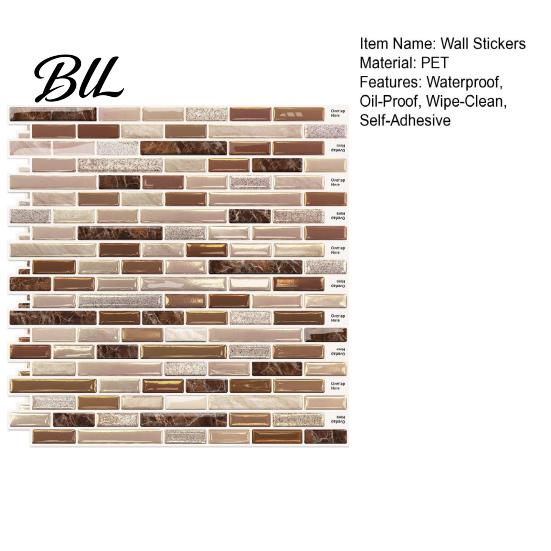 Modern Mosaic Pattern Stickers 3D Gel Faux Wall Stickers, Easy Peel & Stick Backsplash Tile Kitchen Bathroom Tiles Vintage Brick Wallpaper for