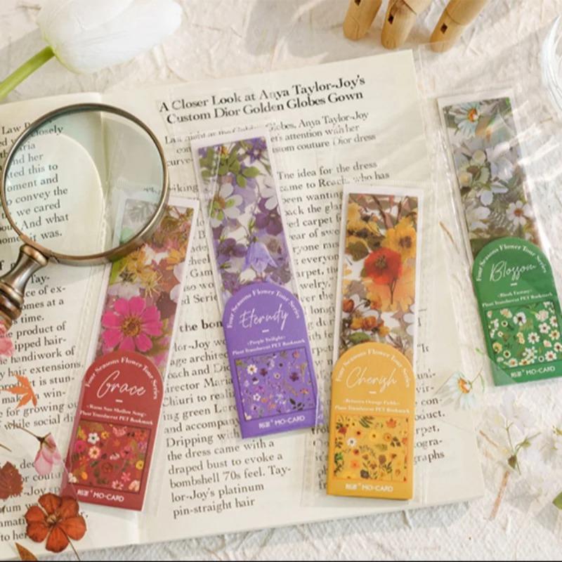 5 шт. полупрозрачных закладок для книг Four Seasons Flower Travel Series из ПВХ, закладки для книг в виде натуральных растений, канцелярские принадлежности