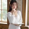 Women's Retro Palace Lace Nightdress, Cotton, Long-Sleeved, V-Tie, Chest Pad, Suitable for Outdoor Wear, Spring/Autumn Homewear