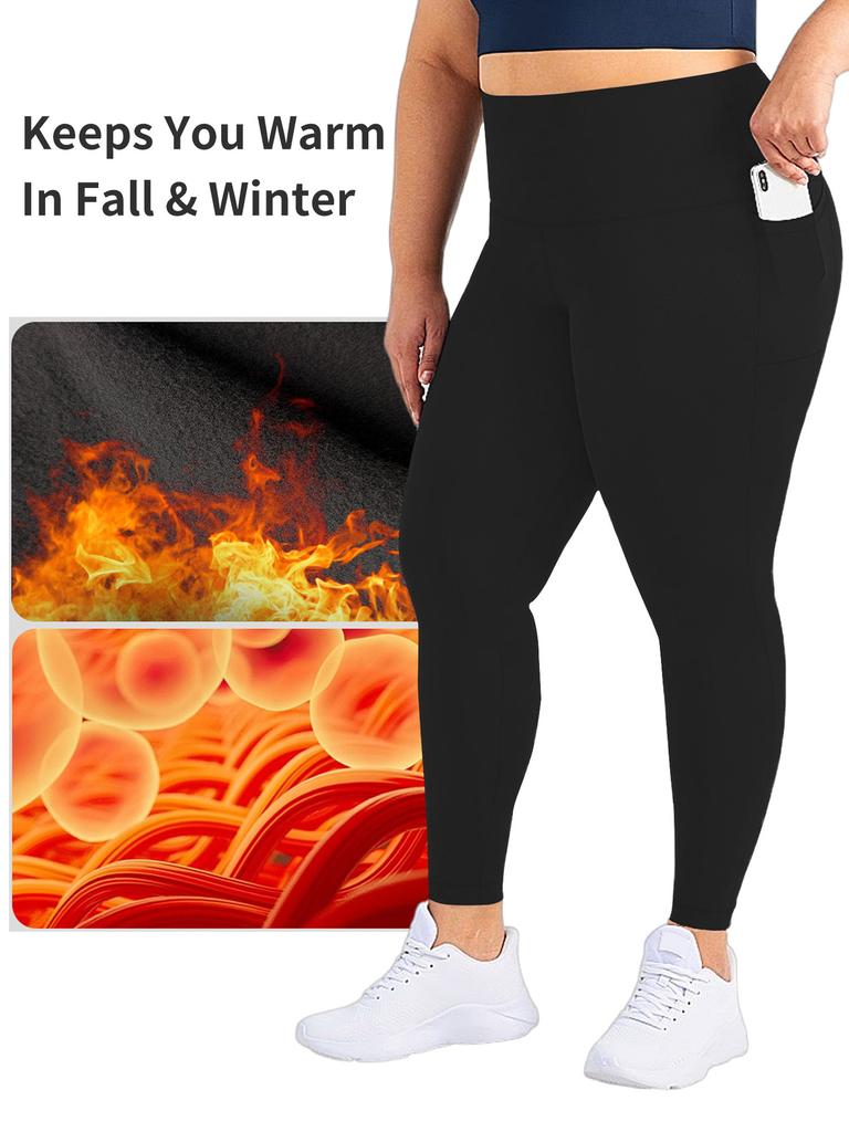 Карманные Плюс-сайз Осенне-зимние Флисовые Йога-брюки Женские с высокой талией Длина 9 дюймов Фитнес Зимние Йога-брюки