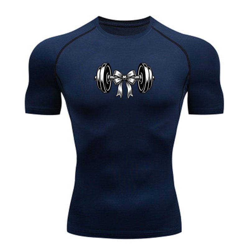 Men's Compression Workout T-Shirt, Dumbbell with Bow Print Q