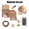 Wooden Hamster Hideout Cage Accessories 8-Piece Natural Chew Toy Set with Woven Carrot Ball Sticks for Rabbit Bunny Chinchilla Guinea Pigs Gerbils