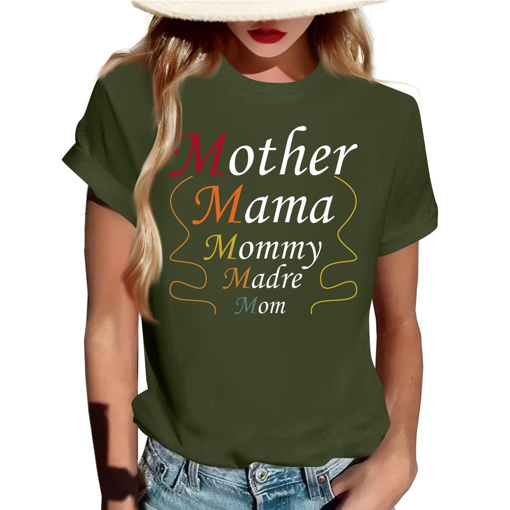 Взрослые Повседневные Ежедневные Круглый вырез с принтом Короткие рукава Футболка Топ с буквами