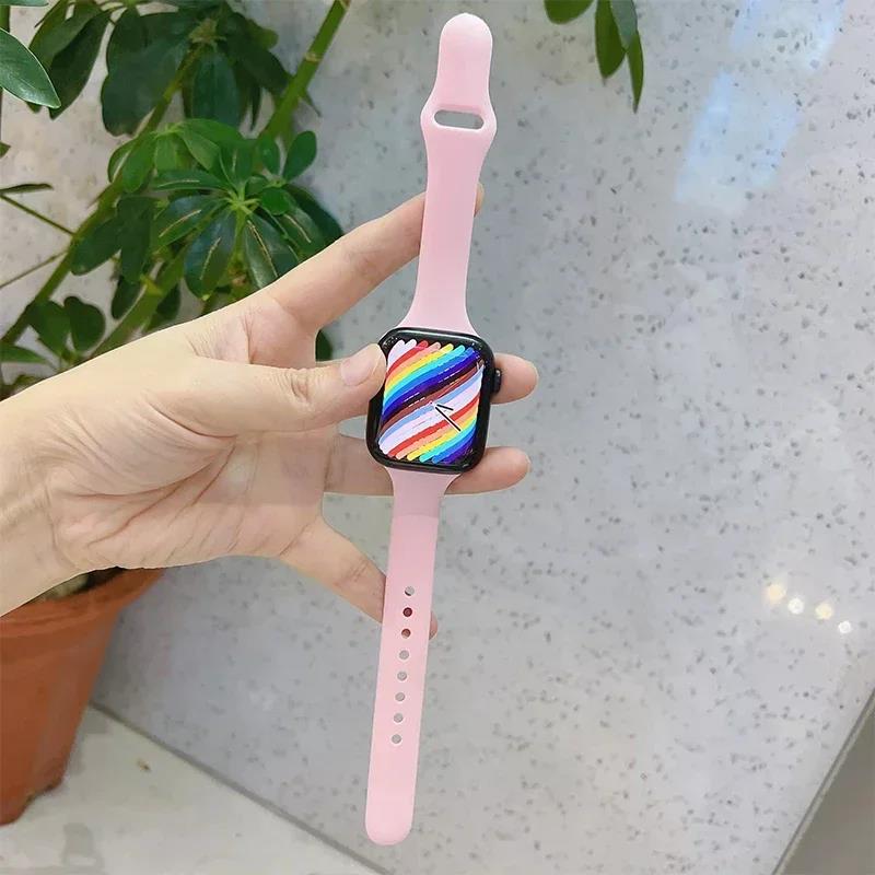 Ремешок для Apple Watch Band 40 мм 44 мм 45 мм 41 мм 38 мм 42 мм Спортивный Тонкий Силиконовый браслет correa iWatch Серия 8 Ultra 2 SE 7 6 3 9 3