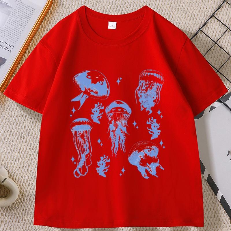 Vintage Jellyfish TShirt Summer Ocean Tee Sea Creature Top Beach Lover Gift Unisex Women Casual Round Neck Printed T Shirt