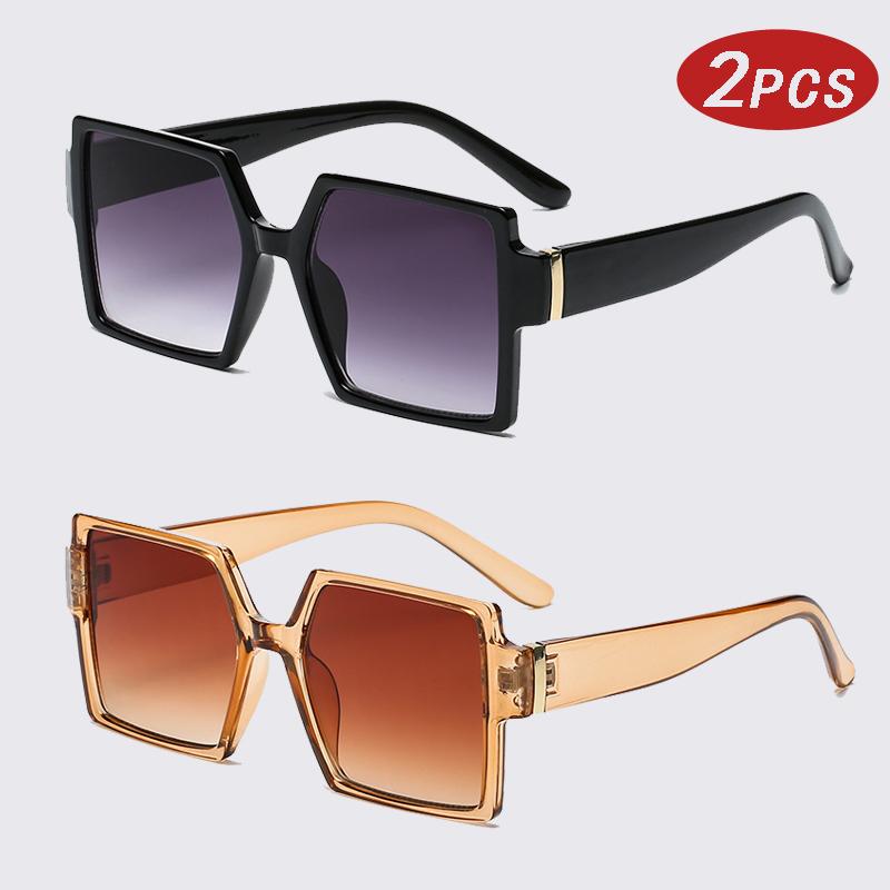 1/2 шт. Винтажные квадратные солнцезащитные очки с большой оправой для женщин, ретро бренд, большая оправа, женские солнцезащитные очки, черные, модные, градиентные очки