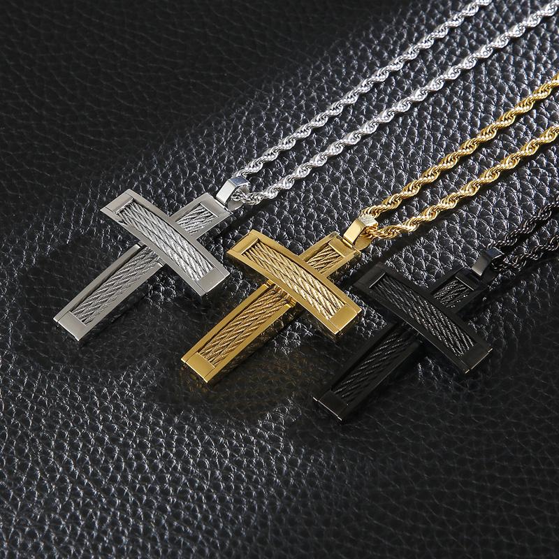 Fashion Cross Pendant Necklace For Men Prayer Stainless Steel Dubai Crux Chain Choker Christ Jewellry