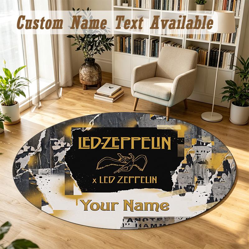 Round Rug Custom NameLed Zeppelin Pattern Non Slip Carpet Home Floor Decor