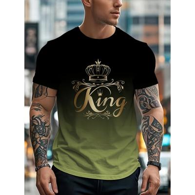 Летняя мужская футболка с круглым вырезом, принтом в виде узора KING и градиентной расцветкой