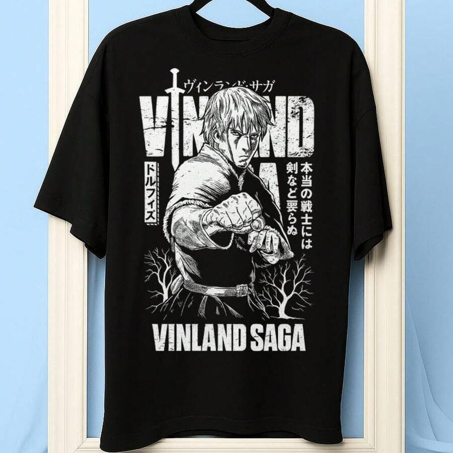 Печатная футболка с круглым вырезом, унисекс, рубашка Vinland Saga, футболка с Торфинном-воином, ретро-графика из аниме