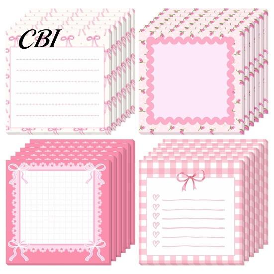 Gel Pen Compatible Memo Notes Bow Pads, Cute Strong Adhesive Page Markers, Colorful Office Stationery Self-Stick for Students Office, Decorative