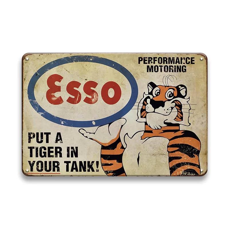 Vintage Decor Shabby Chic Metal Tin Signs Gulf Esso Agip Man Cave Wall Decoraion Motor Oil Garage Wall Stickers Gas Decor Pla