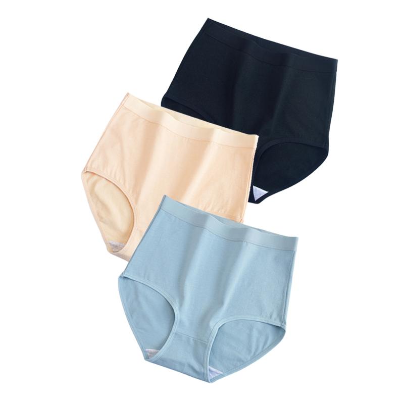 3 шт./лот! Хлопковое нижнее белье, женские трусики с высокой талией, удобные однотонные трусы, большие размеры M-3XL