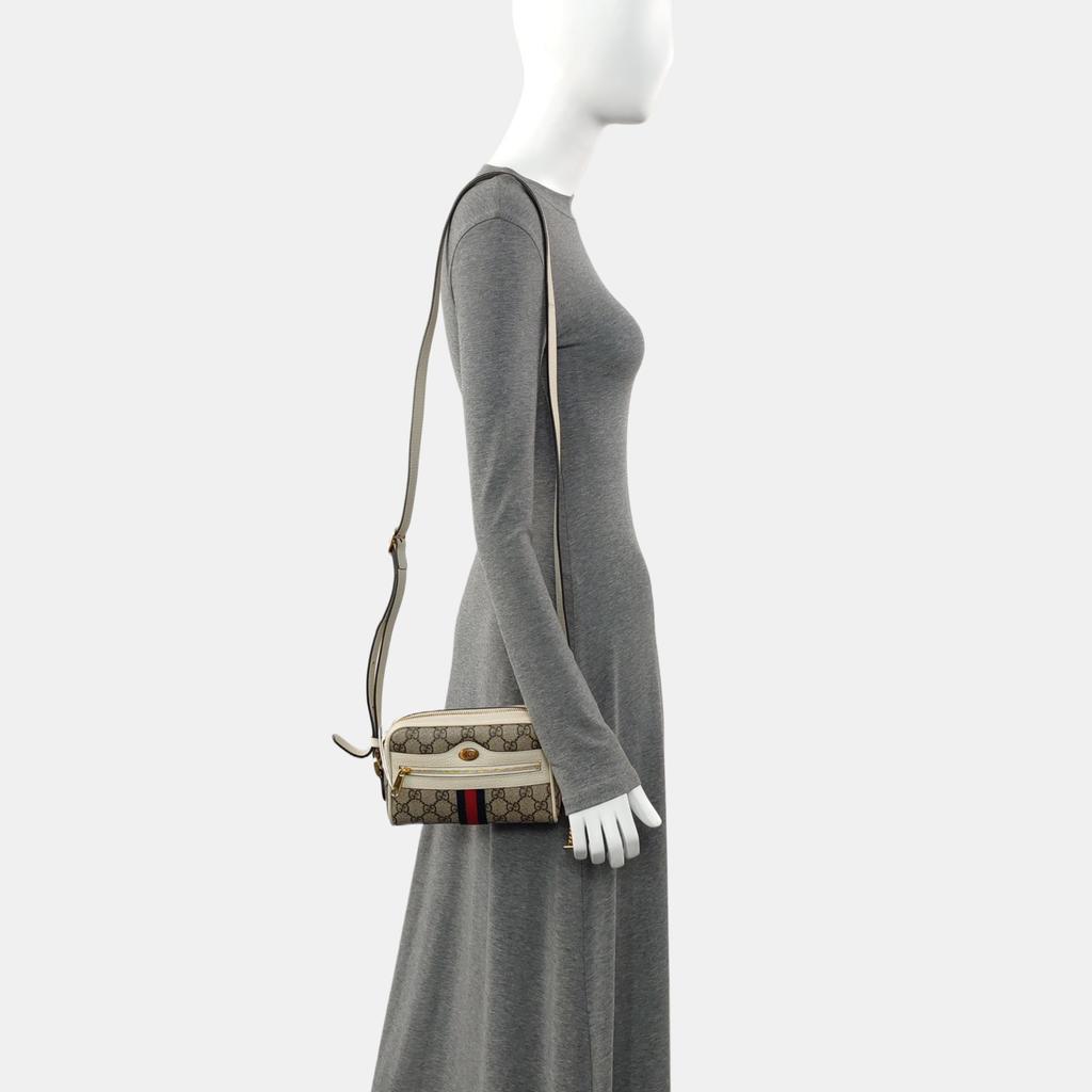 [Pre-Owned] Ophidia Vintage Logo Stripe Web Canvas And Leather Shoulder Bag - Excellent #SGCXH3