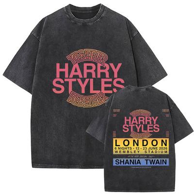 Винтажные вымытые футболки Harry Styles Together Tour 2026 Мужские Женские Хип-Хоп Поп Мода Футболка с коротким рукавом Y2k Уличная одежда