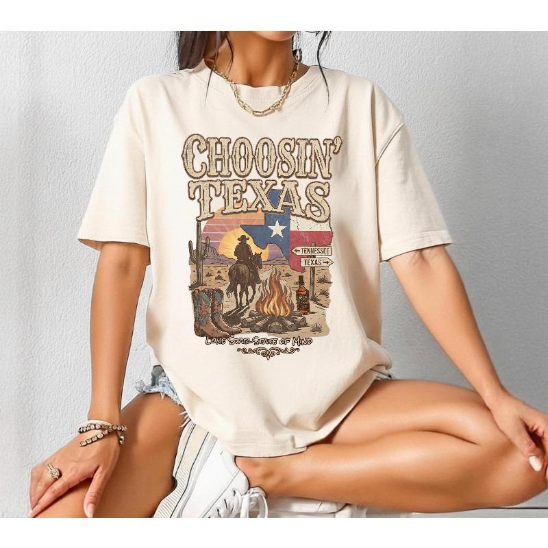 Футболка Ella Choosin' Texas Comfort Colors, Футболка «Состояние ума Техаса», Винтажный мерч кантри-музыки, Ретро-рубашка в стиле вестерн