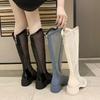 High Boots for Women Fashion Platform Martern Boot Hollow Long Boots Woman Sring Autumn 2024 New Mesh Sexy Knee-length Boots