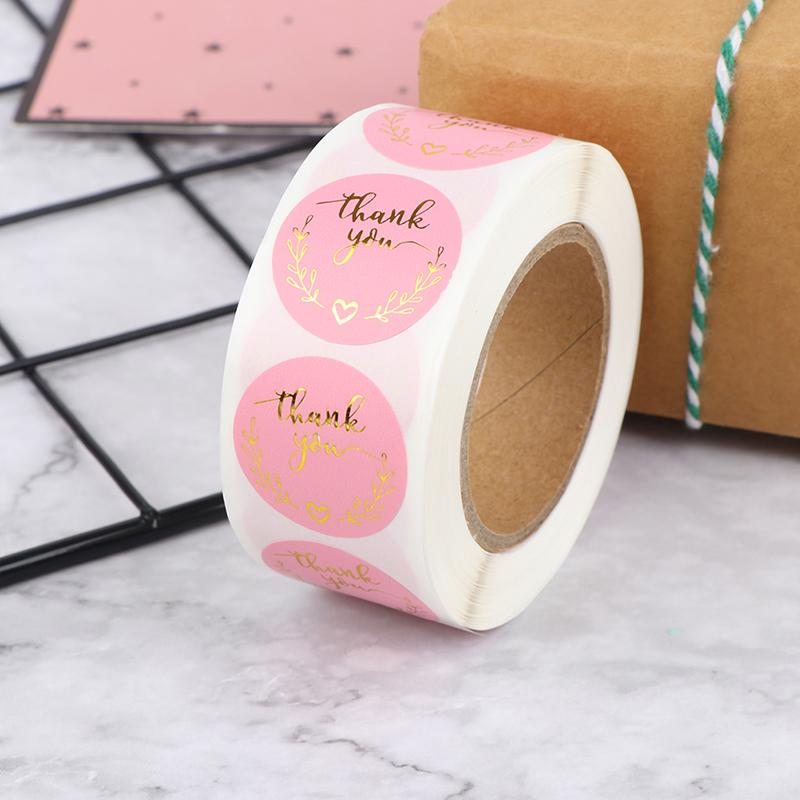 Наклейки с благодарностью, этикетки с золотой фольгой, 500 шт., 1 дюйм, розовые наклейки с подарками