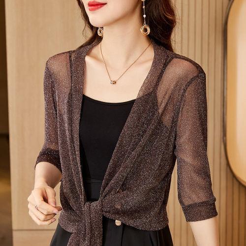 Короткая солнцезащитная одежда для женщин, летняя крупная сетчатая шаль, тонкий кардиган, короткое пальто, топ для женщин