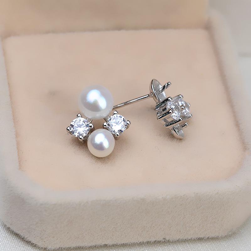 Серьги из серебра S925 с двумя бусинами в форме цветка и держателем жемчуга своими руками 1185