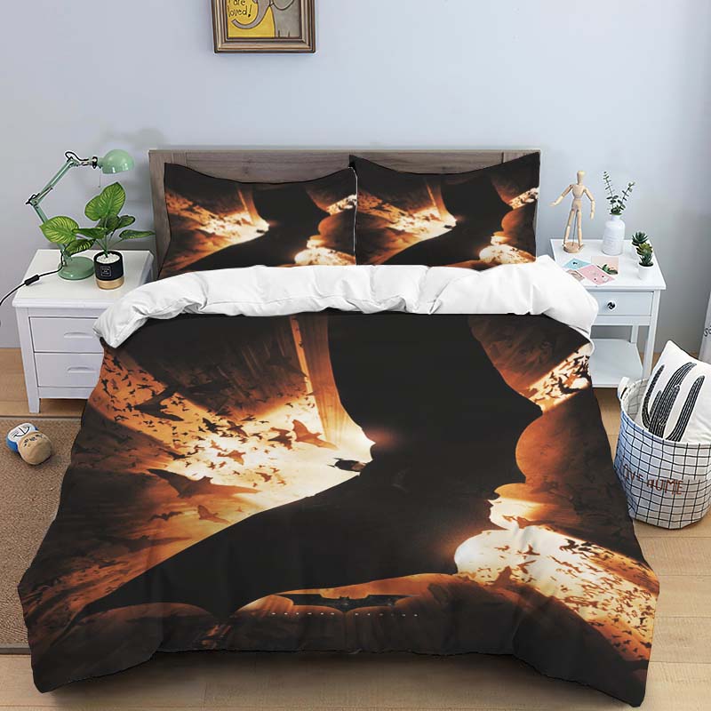 Batman childhood bedding set, including one duvet cover and two pillowcases, a perfect home décor gift for Batman f