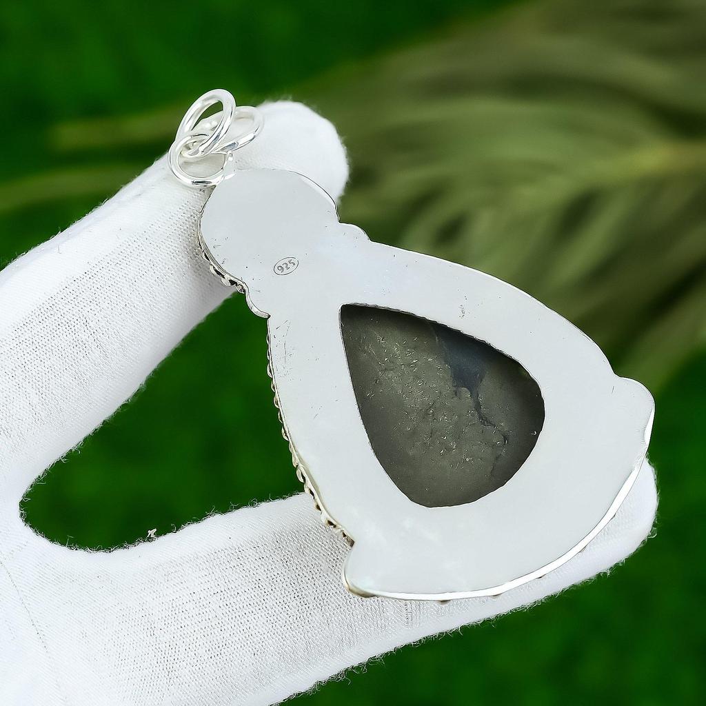 925 Silver Pear Pyrite Stone Solar Chakra Wedding Bezel Sister Pendant Jewelry