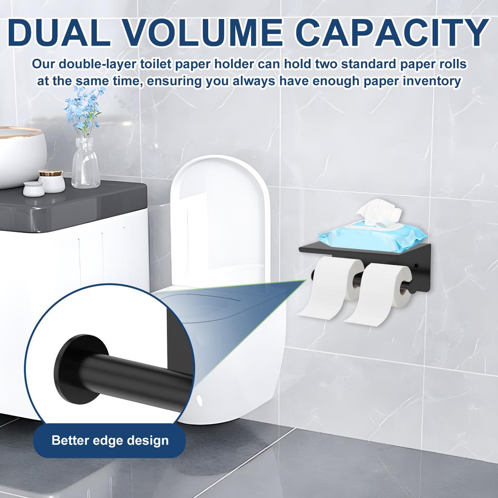 Держатель для туалетной бумаги из нержавеющей стали, настенный, двойной, диспенсер для бумажных полотенец с полкой для телефона, кухонные и ванные принадлежности