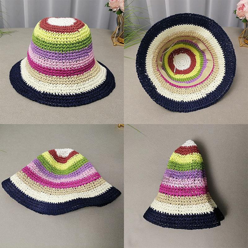 Модные летние женские панамы соломенные радужные вязаные крючком складные цветные солнцезащитные пляжные шапки ручной работы оптом