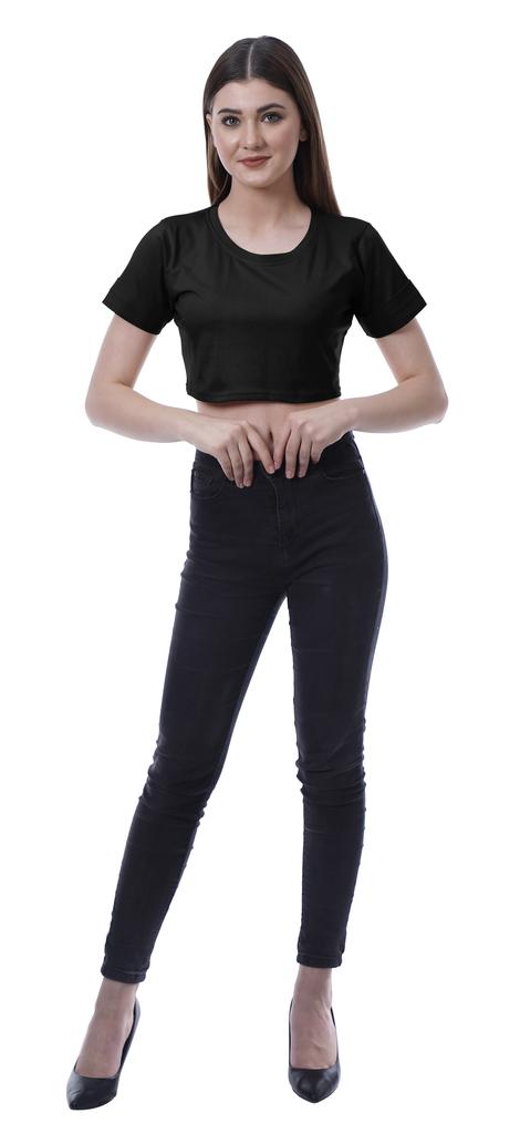 Moomaya Womens Round Neck Crop Top Short Sleeves Summer T-shirt Loose Fit