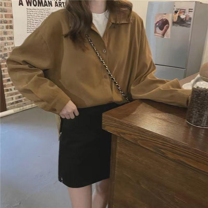 Куртка-рубашка в стиле ретро в Гонконге, осенние женские топы с длинными рукавами и французским дизайном, нишевые короткие топы