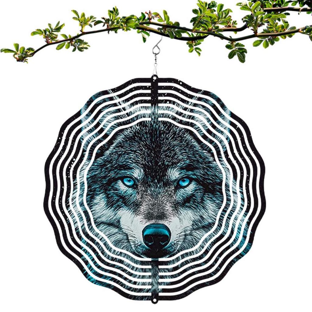 Wolf Wind Spinner 3D Metal Wind Chime for Garden Patio Outdoor Decor Holiday Gift for Halloween Thanksgiving Christmas