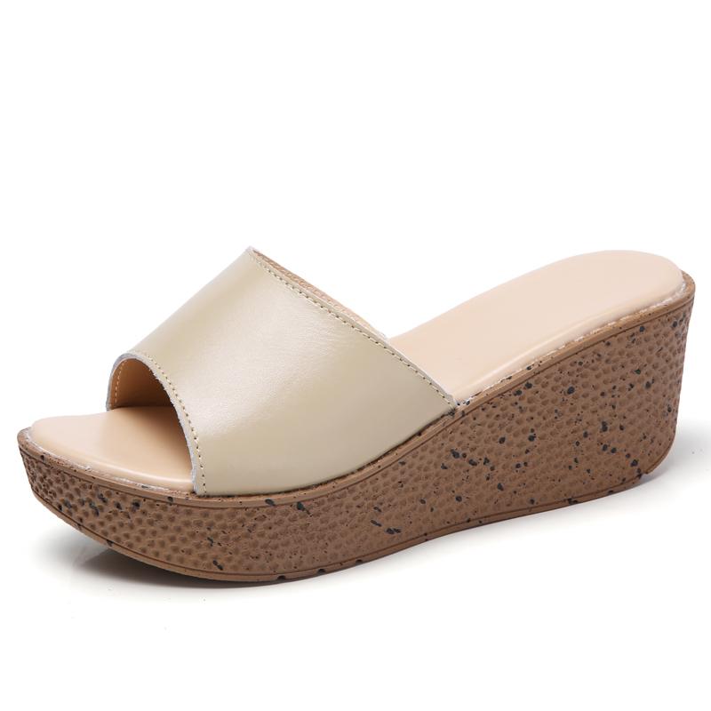 Летний кожаный спуск с женскими тапочками, босоножки на толстой подошве, босоножки на высоком каблуке, женская обувь на высоком каблуке