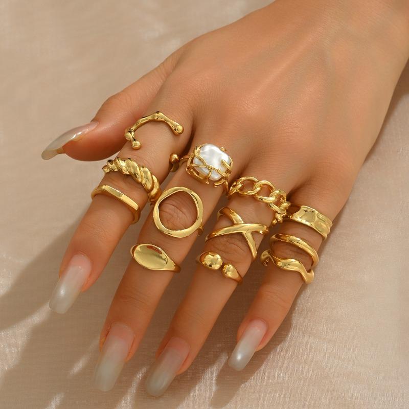 New Niche Design Metal Piece Set Ring Set Adjustable Joint Ring Plain Ring Jewelry Women