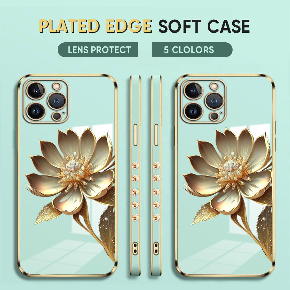 Чехол с золотым цветком лотоса для iPhone 15 11 12 13 14 Pro Max, чехол для телефона Samsung Galaxy Xiaomi Mi Redmi Note Oneplus Infinix Tecno Cover