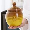 Yousheng 350ml Ceramic Honey Jar Farmhouse Honey Pot with Wood Honey Dipper Stick Retro Honey Dispenser Kitchen Decor for Mother's Day Wife Gift