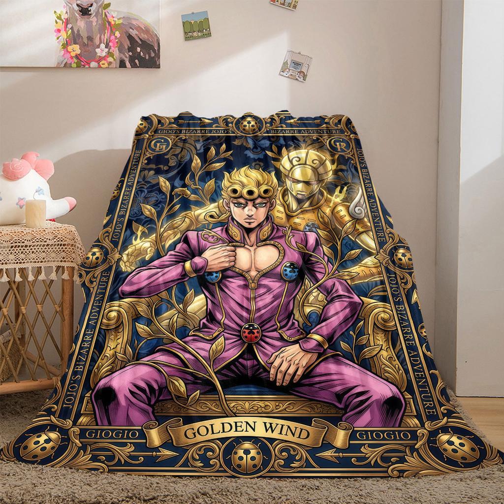 Фланелевое одеяло с принтом JoJo's Bizarre Adventure, Мультяшные персонажи для дивана, Уютный плед для спальни, Дорожный коврик_LIAN