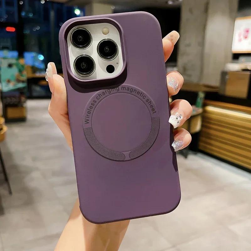 Чехол из жидкого силикона для Apple iPhone 17 16 15 14 13 12 Pro Max Plus Air Magsafe Магнитная беспроводная зарядка funda
