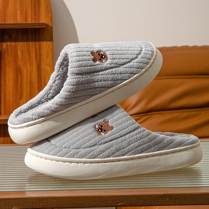 Хлопковые тапочки женские осень и зима пара домашние комнатные нескользящая толстая подошва плюшевые теплые мужские зимние