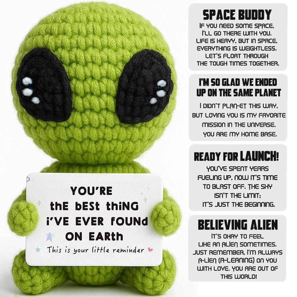 Customize Unique Positive Alien Crochet With Uplifting Card Birthday Graduation Anniversary Gift For Friend Husband Wife Teens