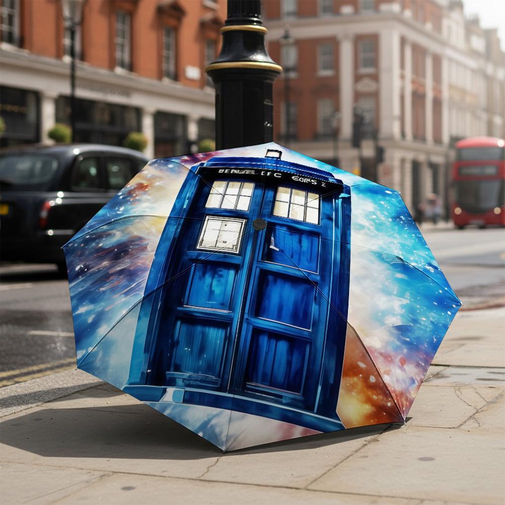 1 шт. Автоматический складной зонт - Узор «Доктор Кто», Портативный и складной дизайн с 8 спицами, Рождественские и Новогодние подарки