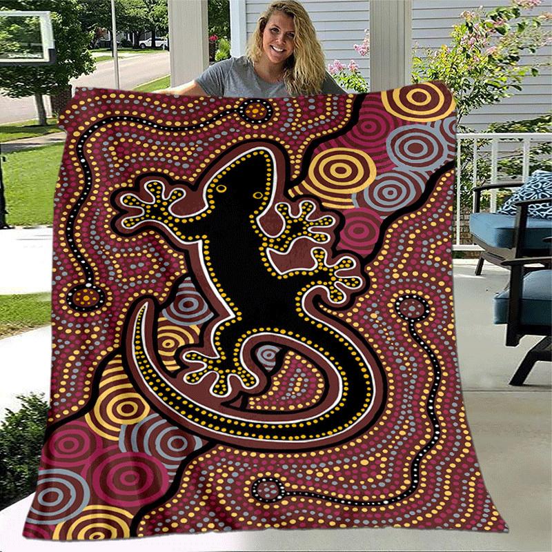 1pc Indigenous Style Lizard Printing Lightweight Flannel Blanket, Comfortable and Warm Blanket,  Sofa Bed and Couch Office, Suitable for Gift Blankets