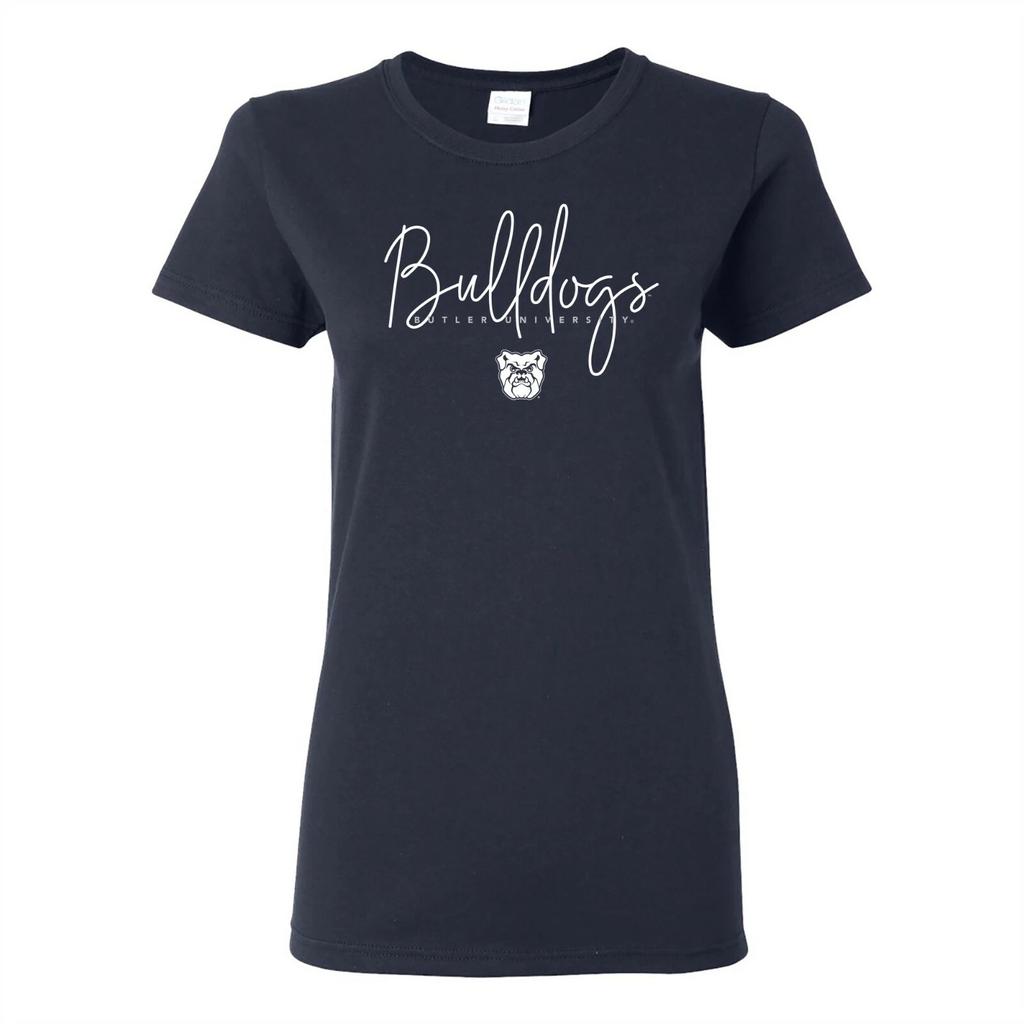 Женская футболка Butler Bulldogs Тонкий шрифт - Темно-синий