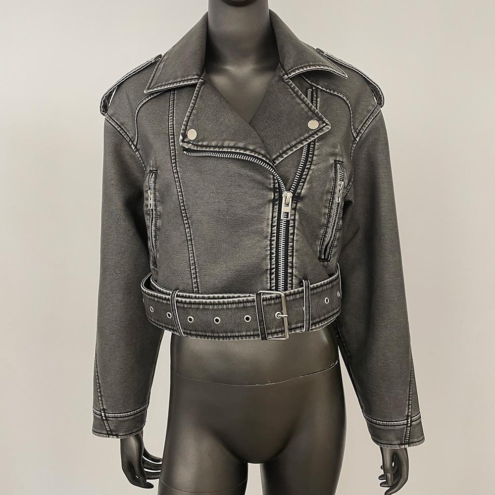 Spring leather jacket European goods Small man Short leather jacket Women's high-end sense Spring and Autumn locomotive jacket Skinny PU leather