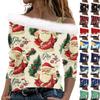 Women's Casual Long Sleeve Off-shoulder Christmas Printed Plush Fashion Top