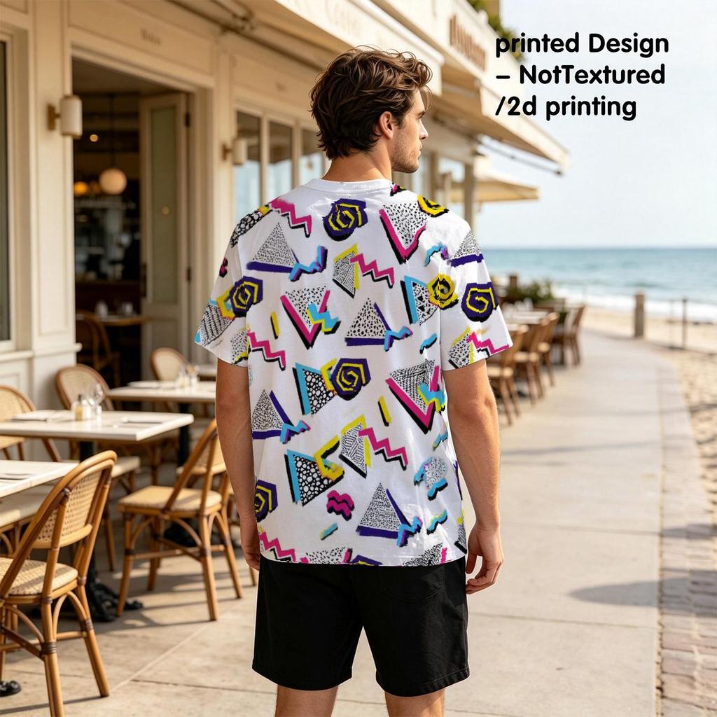 Men's 2D Print Geometry Series T-Shirt, Polyester Loose Fit Casual Stylish Versatile for Daily Outdoor Halloween