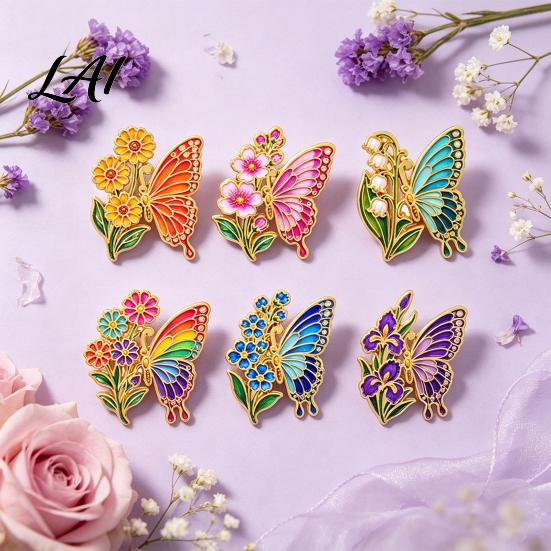 Butterfly Shaped Brooch Enamel Flower Pin Floral Badge for Sweaters Women Inscet Pin Coats Scarves Women